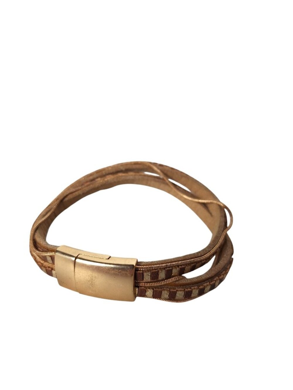 Multi Strand Leather Snake Chain Wrap Bracelet Magnetic Clasp